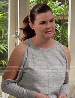 Katie's grey cold shoulder sweater on The Bold and the Beautiful