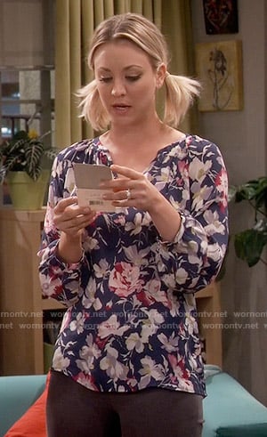 Penny's blue and pink floral blouse on The Big Bang Theory