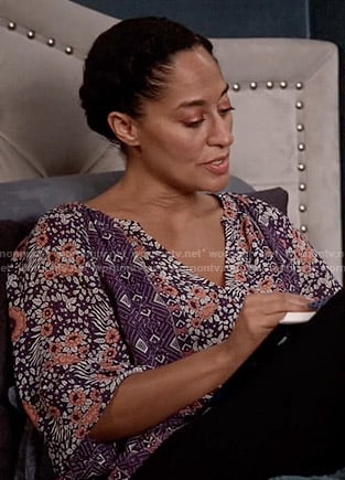 Rainbow's purple and coral floral blouse on Black-ish