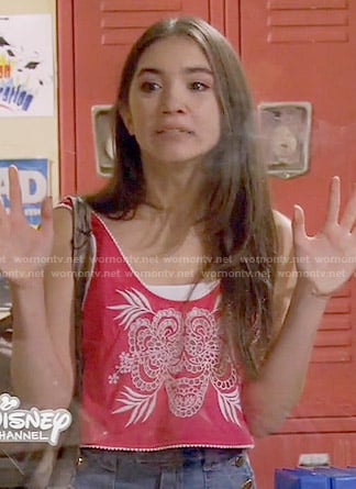 Riley's red  embroidered crop tank top on Girl Meets World