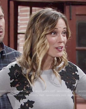 Sage's grey sweater with black lace on The Young and the Restless