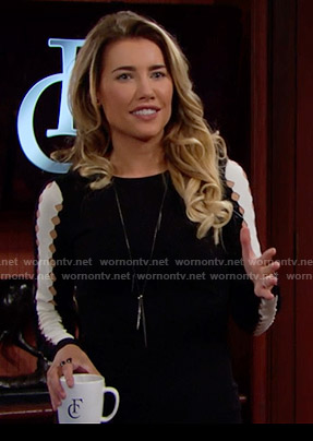 Steffy's black and white dress with sleeve cutouts on The Bold and the Beautiful