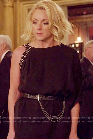 Jacqueline's black studded one-sleeve dress on Unbreakable Kimmy Schmidt