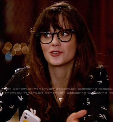 Jess's bird print dress on New Girl