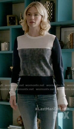 Melissa's navy colorblock sweater on Last Man on Earth