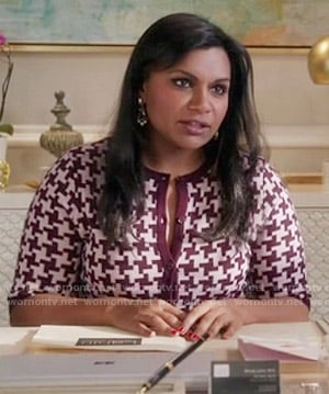 Mindy's purple houndstooth print cardigan on The Mindy Project