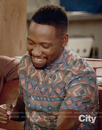 Winston's ikat printed short sleeved shirt on New Girl