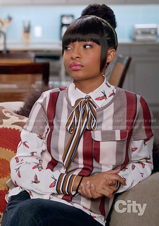 Zoey's bird print shirt and striped top on Black-ish