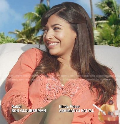 Cece's coral swim cover-up on New Girl