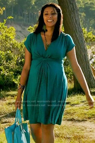 Divya's teal twist front maternity dress on Royal Pains