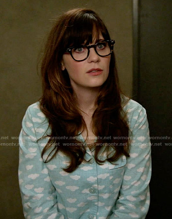 Jess's blue cloud print pajamas on New Girl