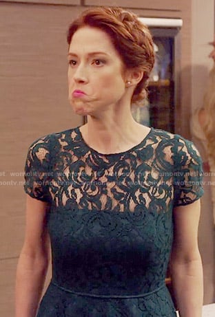 Kimmy's dark green lace dress on Unbreakable Kimmy Schmidt