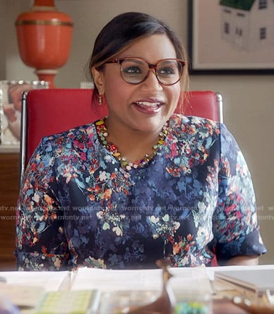 Mindy's blue floral dress on The Mindy Project
