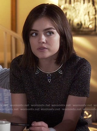 Aria's metallic top on Pretty Little Liars