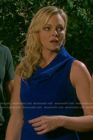 Belle's blue cowl neck dress on Days of our Lives