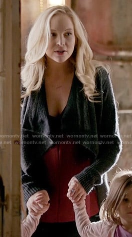 Caroline's grey draped cardigan on The Vampire Diaries