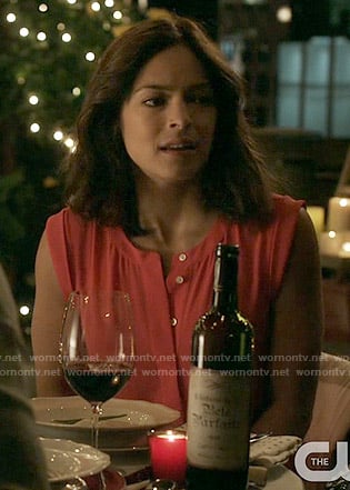 Cat's coral sleeveless top on Beauty and the Beast