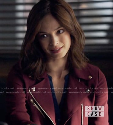 Cat's red moto jacket on Beauty and the Beast