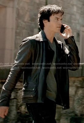 Damon's black leather jacket on The Vampire Diaries