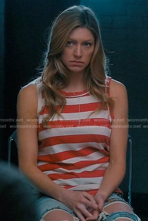 Josslyn's red striped muscle tee on Mistresses