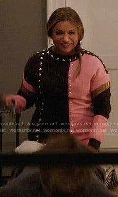 Mindy's pink and black studded dress on The Mindy Project