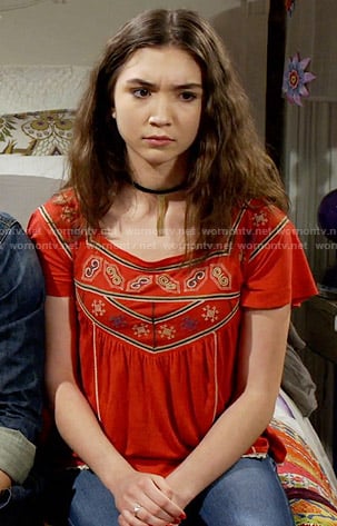 Riley's red embroidered top on Girl Meets World