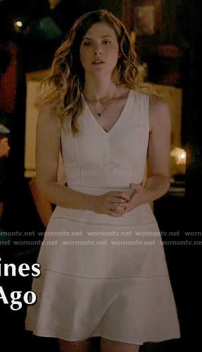 Valerie's white v-neck dress on The Vampire Diaries