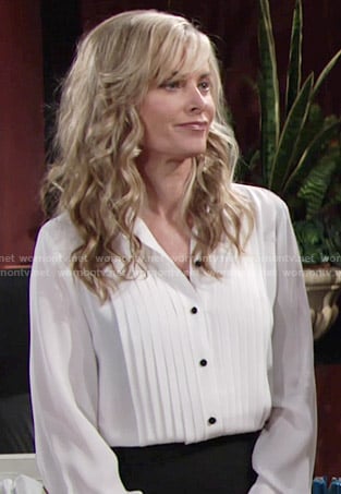 Ashley's white pleated blouse with black buttons on The Young and the Restless