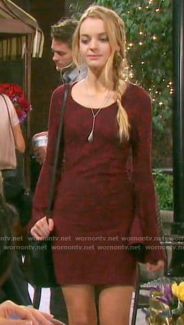 Claire's burgundy bell sleeve dress on Days of our Lives