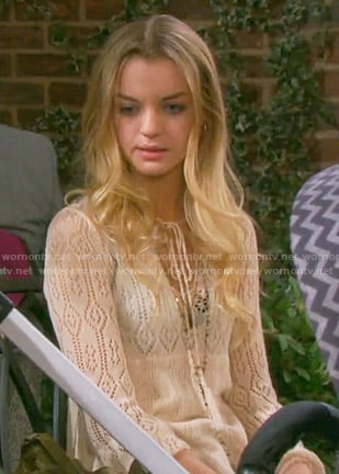 Claire's cream pointelle knit top on Days of our Lives