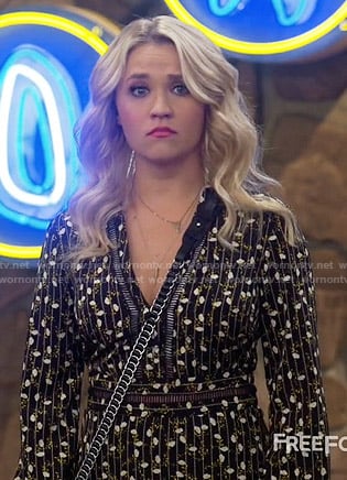 Gabi's black floral and stripe print long sleeve dress on Young and Hungry