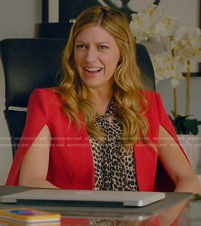 Josslyn's red cape and leopard print blouse on Mistresses