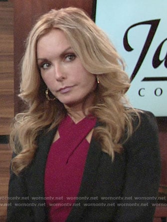 Lauren's burgundy cross neck dress on The Young and the Restless