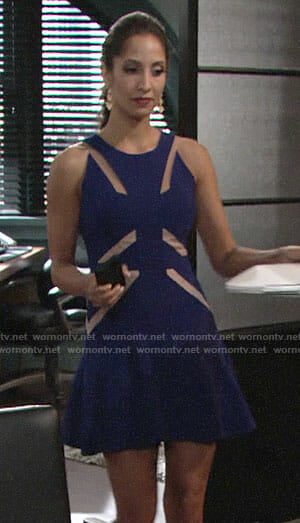 Lily's blue mesh inset dress on The Young and the Restless