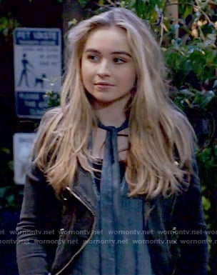 Maya's blue tie neck top on Girl Meets World