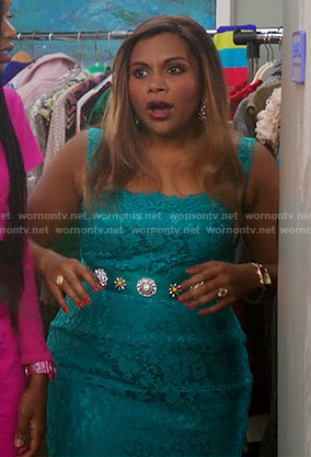Mindy's turquoise lace dress on The Mindy Project