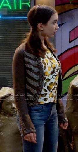 Riley's lemon print top and embroidered jacket on Girl Meets World