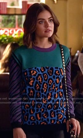 Aria's colorblock leopard print sweater on Pretty Little Liars