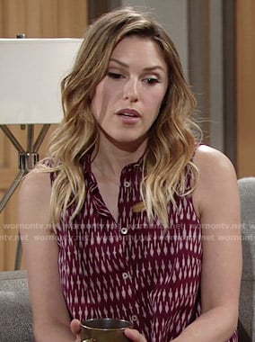 Chloe's burgundy printed sleeveless shirt on The Young and the Restless