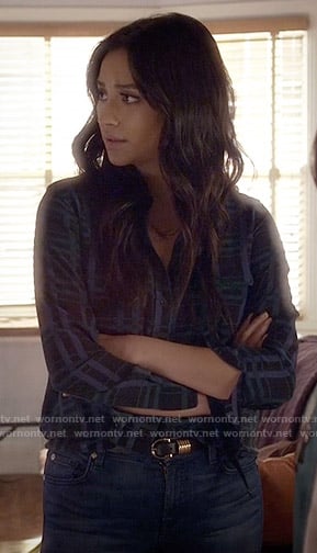 Emily's dark plaid blouse on Pretty Little Liars