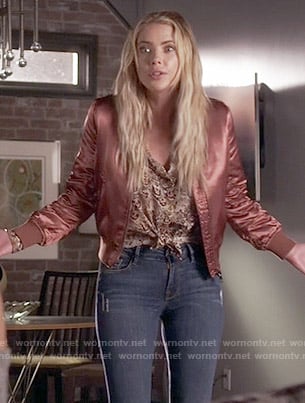 Hanna's pink bomber jacket on Pretty Little Liars
