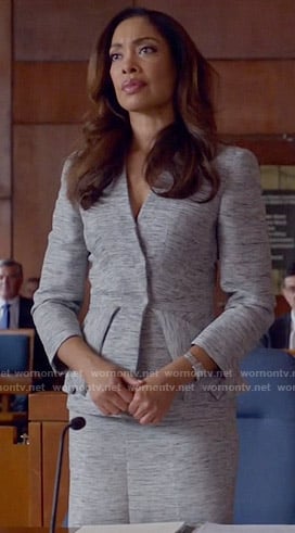 Jessica's grey marled peplum jacket on Suits