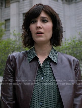 Laurel's green jagged stripe blouse on BrainDead