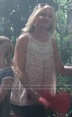 Sharon's crochet panel camping top on The Young and the Restless