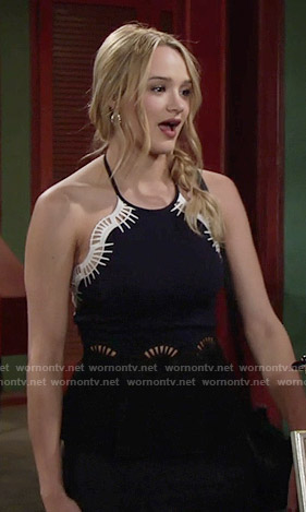 Summer's navy embroidered peplum top on The Young and the Restless