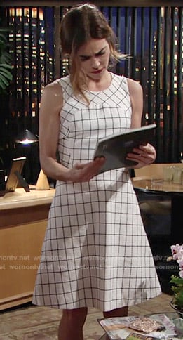 Victoria's white windowpane dress on The Young and the Restless