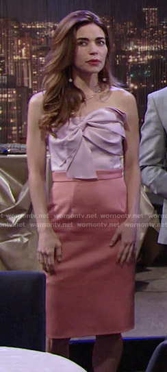 Victoria's pink and coral strapless bow dress on The Young and the Restless