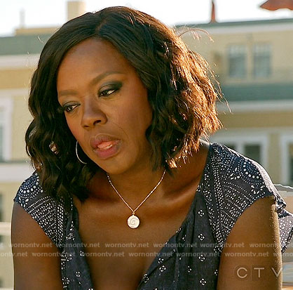 Annalise's navy printed maxi dress on How to Get Away with Murder