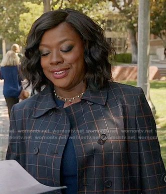 Annalise's black windowpane checked coat on How to Get Away with Murder
