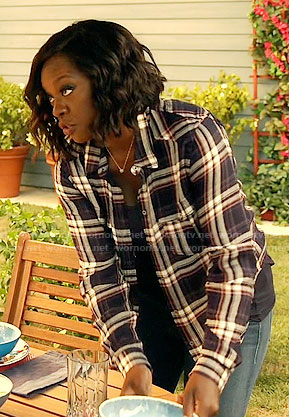 Annalise's navy plaid shirt on How to Get Away with Murder